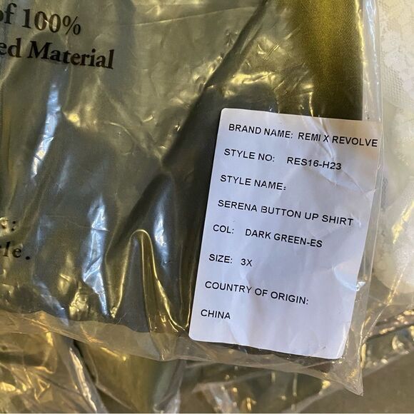 NWT Remi x Revolve Serena button up satin shirt olive green blouse Plus size 3X - Picture 12 of 12